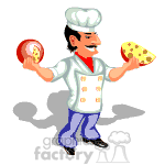 Animated chef holding up cheese.