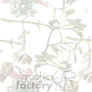 Clipart image featuring a pattern of mistletoe branches with green leaves and white berries, some tied with red ribbon bows.