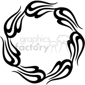 A black tribal circle design with flame-like patterns forming a ring.