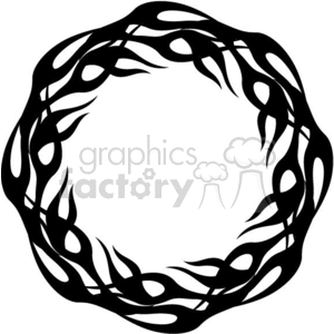 This is a clipart image of a circular tribal flame design. The flames are intricately woven together to form a symmetrical, looped circle with pointed ends.