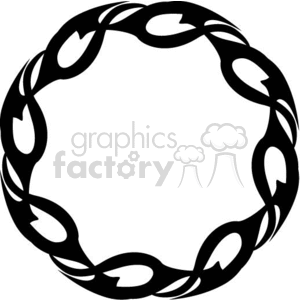 Clipart image of a circular, black and white stylized wreath.