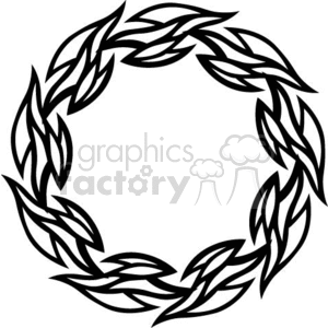 A circular tribal tattoo design with interwoven leaf-like patterns in black.