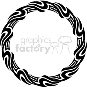 A circular tribal tattoo design featuring interwoven black patterns.