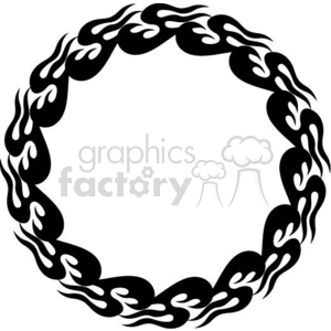 A circular black flame tattoo design in a clipart style, perfect for use as a frame or a decorative element.