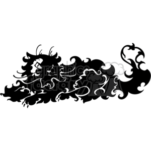 This clipart image depicts a stylized, black silhouette of a feline figure with artistic, flowing lines and adornments. The silhouette is simplified yet intricate, likely designed for vinyl cutting or similar graphical uses. 