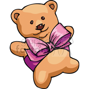 A cute teddy bear wearing a large pink bow, ideal for Valentine's Day themes.