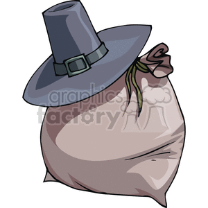 A clipart image of a tied sack with a grey hat featuring a black buckle.