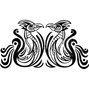 Symmetrical tribal design featuring two stylized phoenix birds facing each other with intricate, flowing patterns.