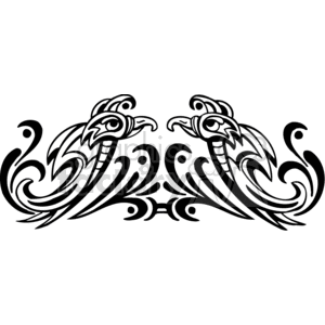 A black and white clipart image featuring two stylized bird illustrations facing each other, with intricate swirling patterns and tribal-inspired designs.