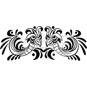 Black and white clipart of two stylized birds facing each other with intricate patterns.