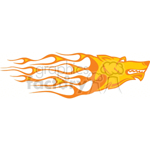 Clipart image featuring a stylized, flaming wolf head in shades of orange and yellow.