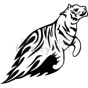 A black and white clipart image of a tiger with tribal markings.