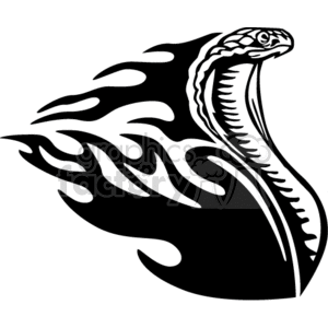 Stylized Cobra with Flame Design - Black and White