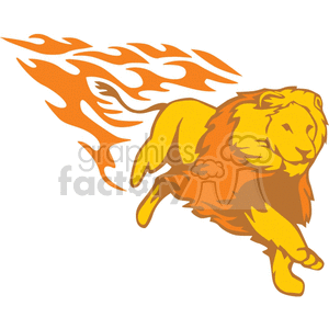 Clipart image of a lion with a blazing fire trail behind it.
