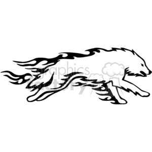 A tribal-style clipart of a wolf with flames.