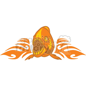 A vibrant orange clipart image of an aggressive fish with sharp teeth and stylized flame-like fins.
