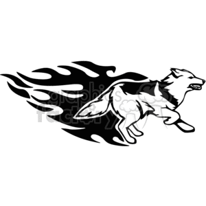 Clipart image of a stylized running wolf with flame-like designs trailing behind it.