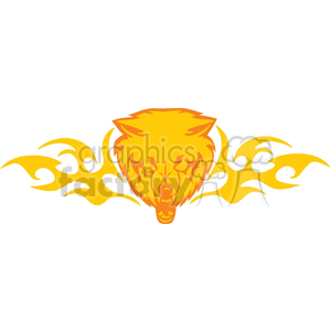 Clipart image of a stylized wolf head with flames extending from its sides in a bright yellow color.