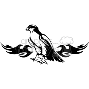 A black and white clipart of a hawk or falcon with stylized wings.