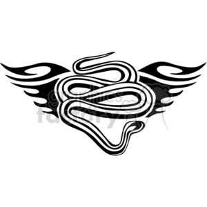 A black and white clipart image of a stylized snake with wings. The snake is intricately coiled and the wings have a flame-like design.