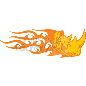 A vibrant orange clipart image featuring a stylized flaming rhino head.