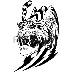 The image is a black and white clipart of a roaring tiger. It is styled in a bold, graphic manner suitable for vinyl cutting or tattoos, with strong lines and high contrast to support clear reproduction on various mediums.
