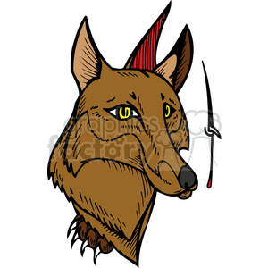 The image depicts an illustrated head of a wolf, featuring striking yellow eyes. To the right of the wolf's head, there is a small depiction of what appears to be a spear or arrow with a drop of blood at its tip. The style of the illustration suggests it may be suitable for uses such as vinyl cutting for decals, for tattoo design inspiration, or as a graphic element in various wild or predator-themed designs.