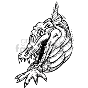 This is a black and white clipart image of a stylized crocodile or alligator head in profile, with prominent teeth, a strong jaw line, and textured scales. The image has bold lines suitable for vinyl cutting or tattoo designs.