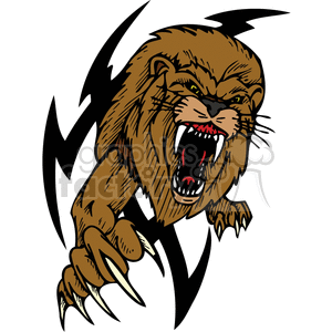 This clipart image features a stylized design of a roaring lion with visible claws that appears to be aggressive or predatory. It seems to be designed for vinyl cutting as it has clearly defined, bold outlines suitable for creating decals or tattoos. With a strong visual impact, it would work well for signage, apparel designs, or as a mascot.