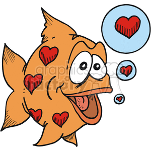 Cartoon goldfish in love for Valentines