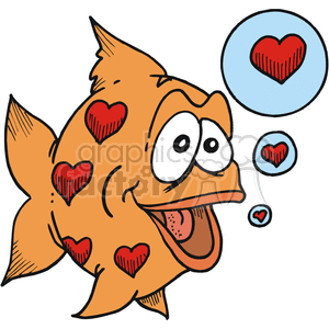 Valentine's Day Cartoon Goldfish with Heart Bubbles