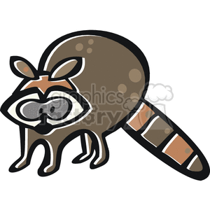 The clipart image depicts a cartoon raccoon. It has black masks around its eyes and striped tails - typical features of raccoons.
