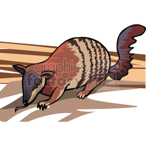 The clipart image shows a realistic vector illustration of an anteater, a mammal known for its long snout and sticky tongue that it uses to eat ants and termites. The image depicts the anteater with its tongue extended, ready to catch some ants, while standing on all fours in a natural setting.
