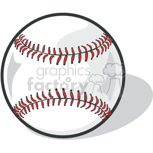 The clipart image shows a baseball, which is a round and white ball with red stitching. The baseball is depicted in an oblique angle against a white background.
