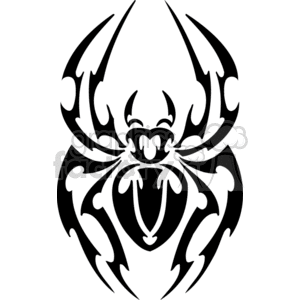 The image is a black and white clipart of a stylized spider, suitable for vinyl cutting. It features bold, symmetrical abstract shapes giving the appearance of a spider, with elements such as an evident face, body, and legs that are designed for easy cutting and application on various surfaces.