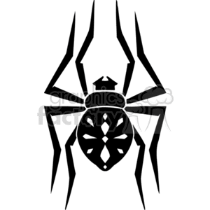 The clipart image displays a simplified, stylized representation of a spider. This black and white graphic is designed to be clean and easily reproducible, which is ideal for vinyl cutting applications such as stickers or decals, particularly for festivities like Halloween where spooky motifs are in demand.