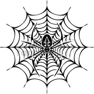 The image is a black and white clipart depicting a spider in the center of a spider web. The spider and web are designed with clear, bold lines that make them suitable for use with vinyl cutting machines for various projects, such as Halloween decorations, spooky-themed events, or scary graphic designs.