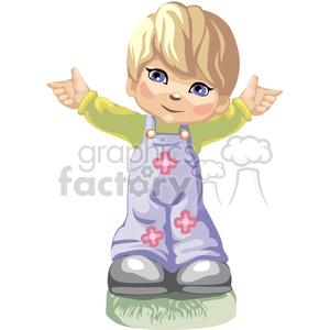 A little Blue eyed Boy in Overalls Holding his Arms out