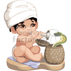 Child snake charmer wearing a turban