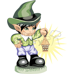 A kid leprechaun holding a old lamp