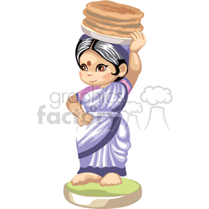 Little indian girl holding in her head a bowl of food