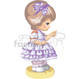 A Little Brown Haired Girl with a Purple Dress Pointing