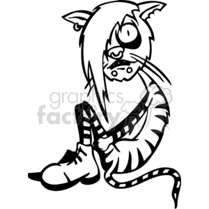 The clipart image shows a stylized cat with an emo appearance. The cat has a sad expression, long hair over one eye, and is wearing chunky boots. The cat's arms are crossed and it appears to be sitting down with a slouched posture.