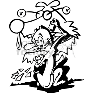 The clipart image depicts a cartoon cat engaged in a humorous act of graffiti. The cat has a wide-eyed, mischievous expression, and its body language suggests energetic movement. It's holding a spray paint can in one clawed hand, and there are paint drippings nearby, indicating the cat has been spraying. The background includes whimsically drawn elements typically associated with graffiti or street art, such as abstract shapes and symbols.