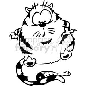 The clipart image depicts a cartoonishly overweight cat with a content expression on its face. The cat is sitting with a fish bone nearby, suggesting it has just finished eating, or is about to eat more. The style of the drawing is simple and bold, making it suitable for vinyl applications.