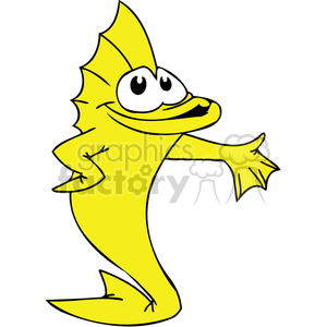 Silly yellow fish extending its fin