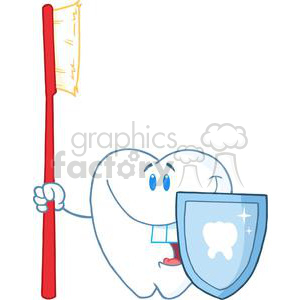 Funny Tooth Character with Toothbrush and Shield - Dental Hygiene Promotion