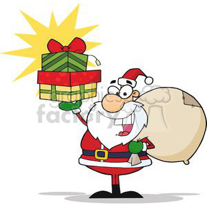 Funny Christmas Cartoon: Santa with Gift and Sack