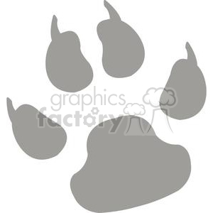 The clipart image depicts a set of cartoonish animal paw prints. There are four individual toe prints and a larger heel print, characteristic of a typical paw print design.