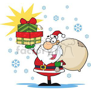 Funny Santa Cartoon with Gift Box